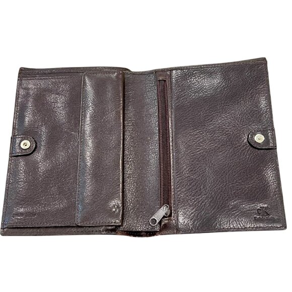 Calvin Klein Brown Leather Billfold Wallet With Snap & Zipper Closures - Picture 7 of 8